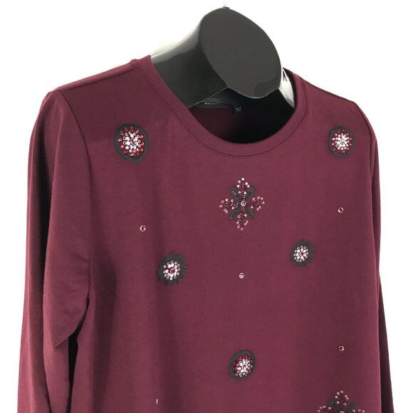 Susan Graver Weekend French Terry Embellished Top Women's Large Burgundy Holiday - Picture 5 of 12